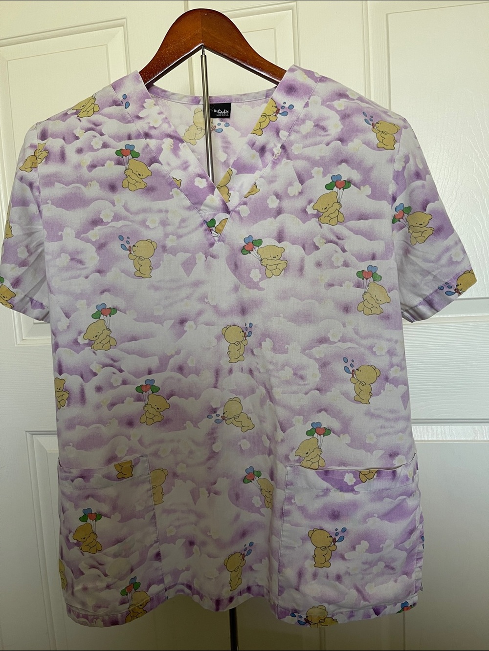 Cute Bear Print Lilac Scrub Top
